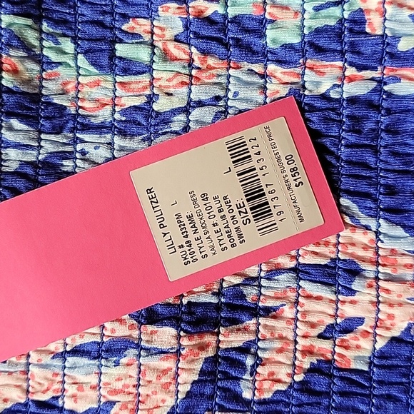 NWT Lilly Pulitzer Kailua Smocked Dress Borealis Blue Swim Over Large L - Picture 5 of 6